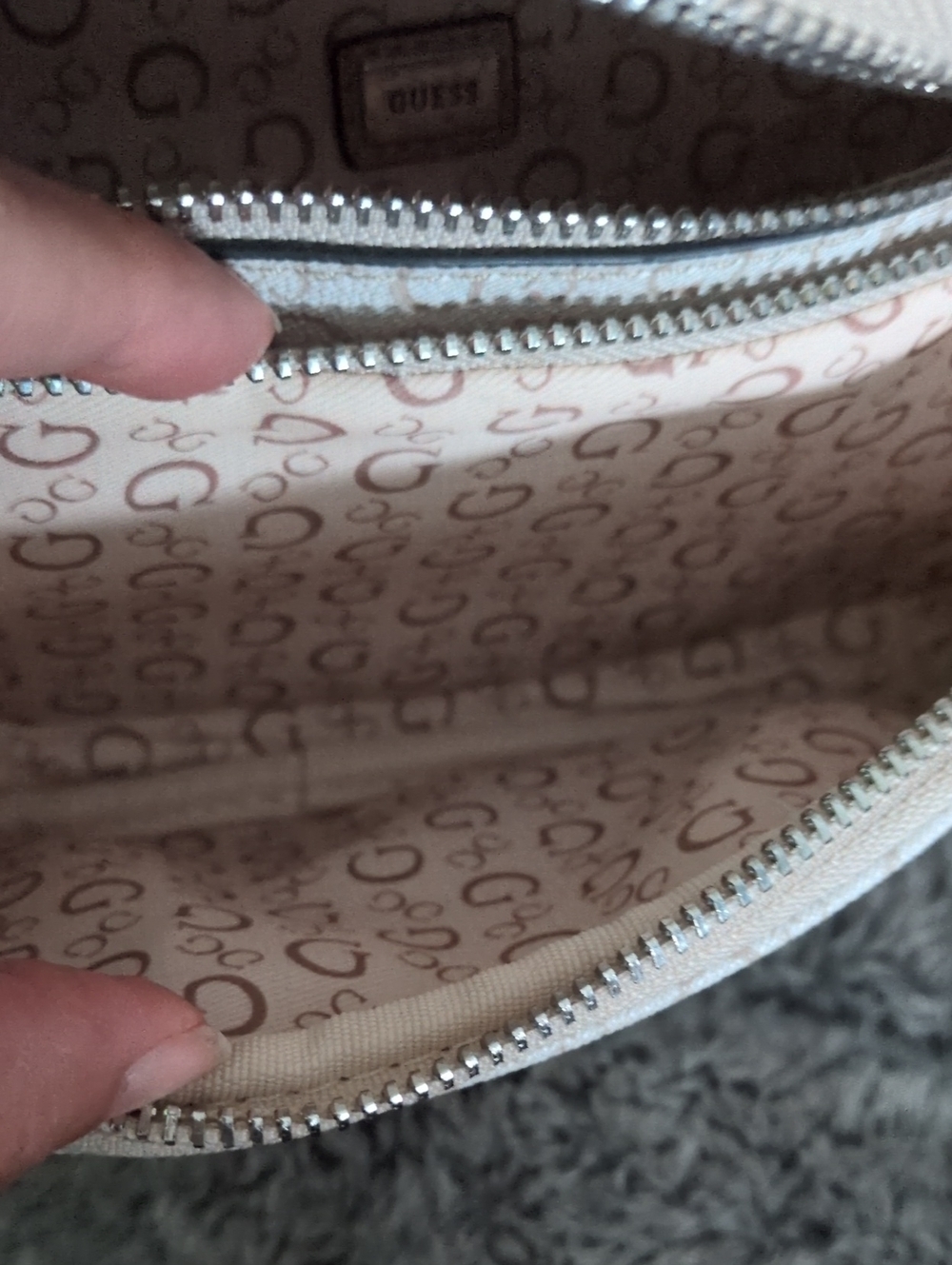 GUESS Hailley Cream Logo Canvas Crossbody with Beige Strap - Picture 3 of 4